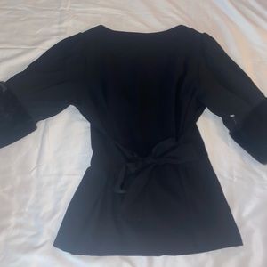Zara Black Shirt with Tie and Faux Fur Cuffs / Sleeves